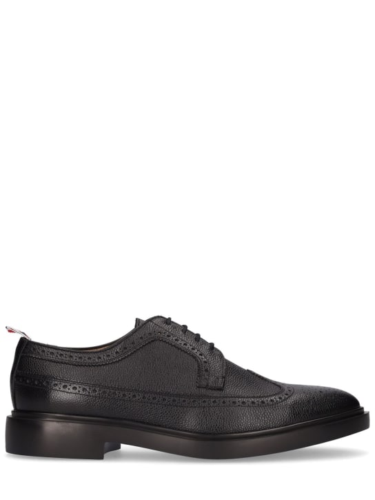 Thom Browne: Pebbled leather wing tip brogue shoes - Black - men_0 | Luisa Via Roma