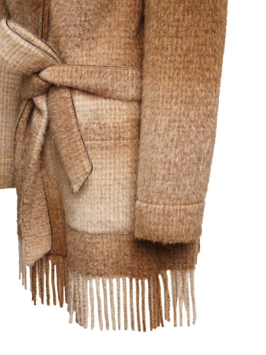 Agnona: Shaded alpaca blend check short robe - Stone / Camel - women_1 | Luisa Via Roma