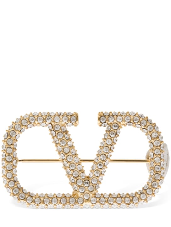 Valentino Garavani: Crystal Vlogo signature brooch - Gold/Crystal - women_0 | Luisa Via Roma