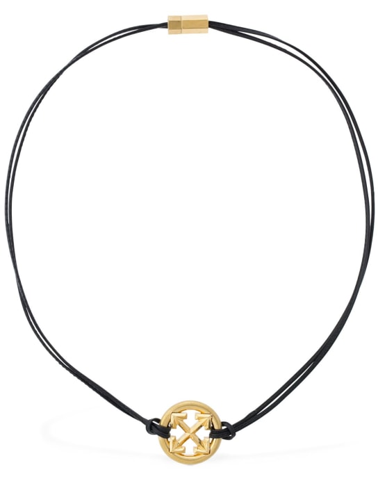 Off-White: Arrow leather necklace - Black/Gold - women_0 | Luisa Via Roma