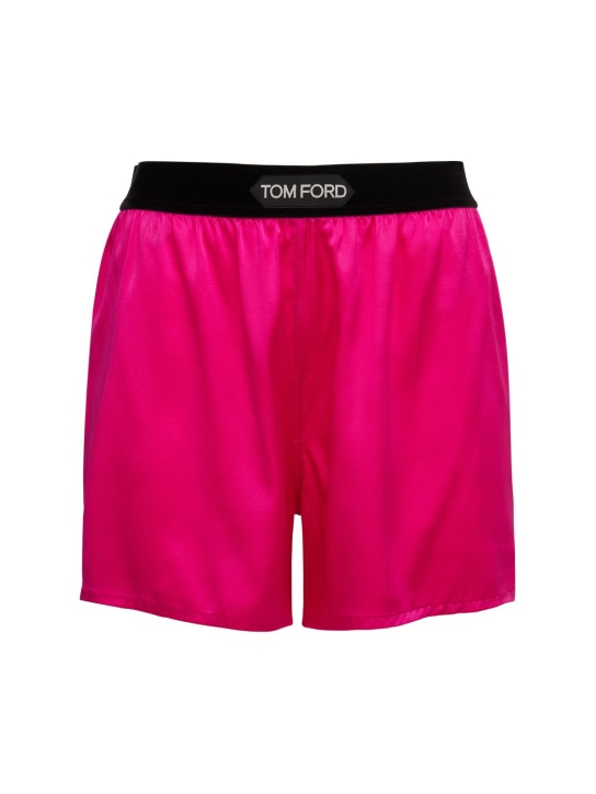 Tom Ford: Logo silk satin mini shorts - Fuchsia - women_0 | Luisa Via Roma