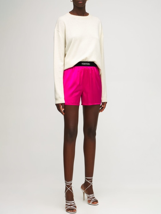 Tom Ford: Logo silk satin mini shorts - Fuchsia - women_1 | Luisa Via Roma