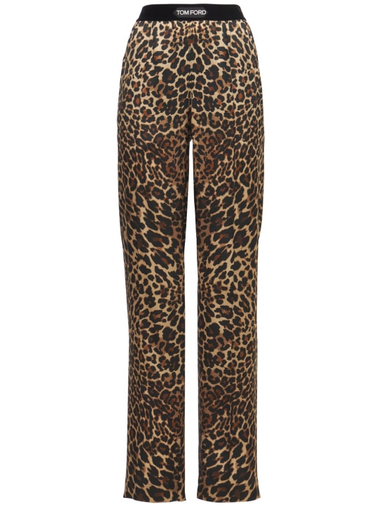 Tom Ford: Pantalones de pijama de satén de seda con logo - Multicolor - women_0 | Luisa Via Roma