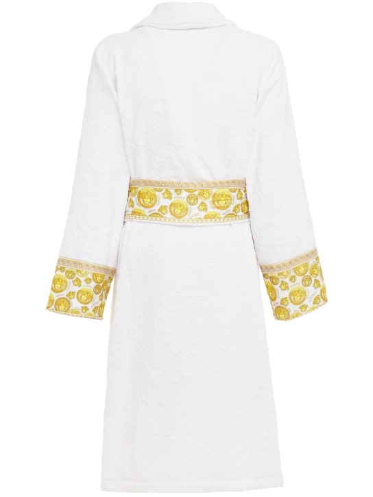 Versace: BADEMANTEL AUS BAUMWOLLE MIT JAQ MEDUSA-MOTIV - White/Gold - ecraft_1 | Luisa Via Roma