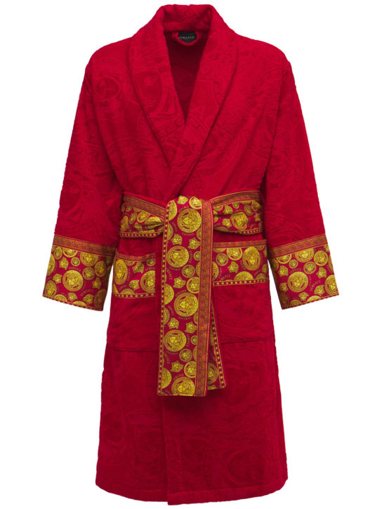 Versace: Jaq Medusa cotton bathrobe - Rosso/Oro - women_0 | Luisa Via Roma