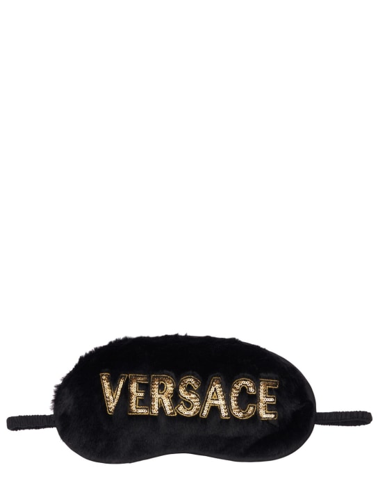 Versace: 亮片logo人造皮草眼罩 - 黑色 - ecraft_0 | Luisa Via Roma