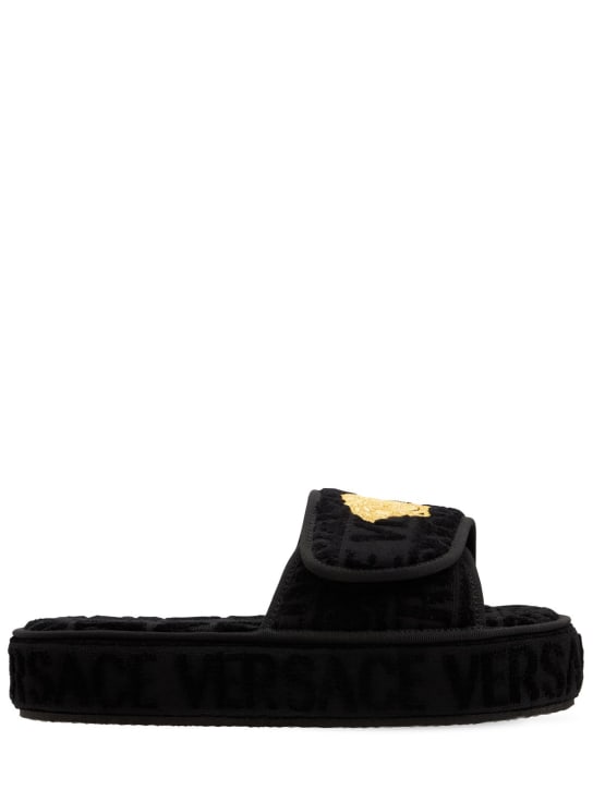 Versace: Medusa cotton slippers - Black - ecraft_0 | Luisa Via Roma
