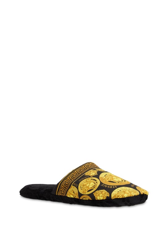 Versace: Pantuflas de algodón - Nero-oro - ecraft_1 | Luisa Via Roma