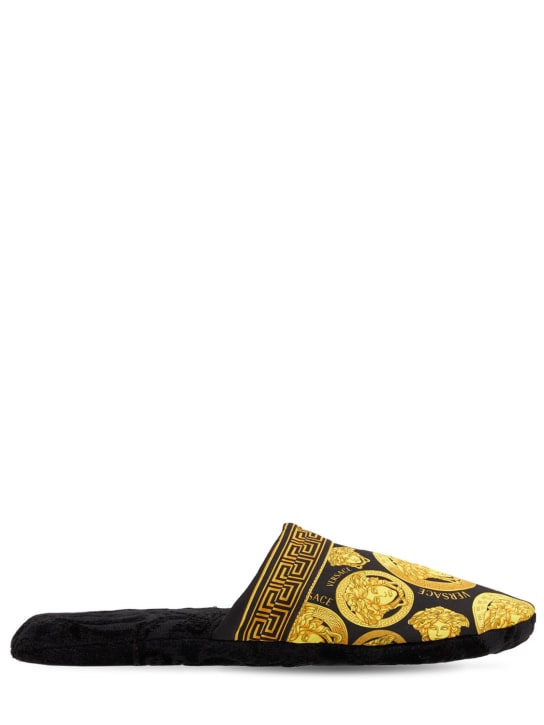 Versace: Pantuflas de algodón - Nero-oro - ecraft_0 | Luisa Via Roma