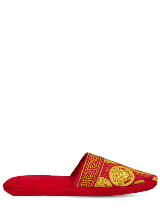 Versace: Medusa amplified slippers - Rosso-oro - men_0 | Luisa Via Roma