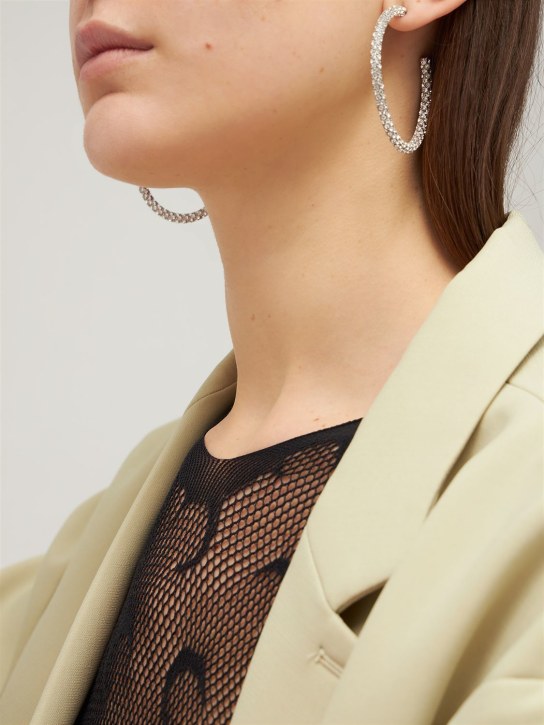 Amina Muaddi: Cameron big crystal slim hoop earrings - Silver - women_1 | Luisa Via Roma