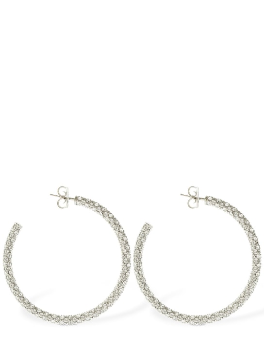 Amina Muaddi: Cameron big crystal slim hoop earrings - Gümüş - women_0 | Luisa Via Roma