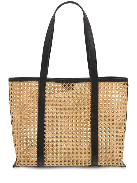 Bembien: Medium Margot rattan & leather tote bag - Natural/Black - women_0 | Luisa Via Roma