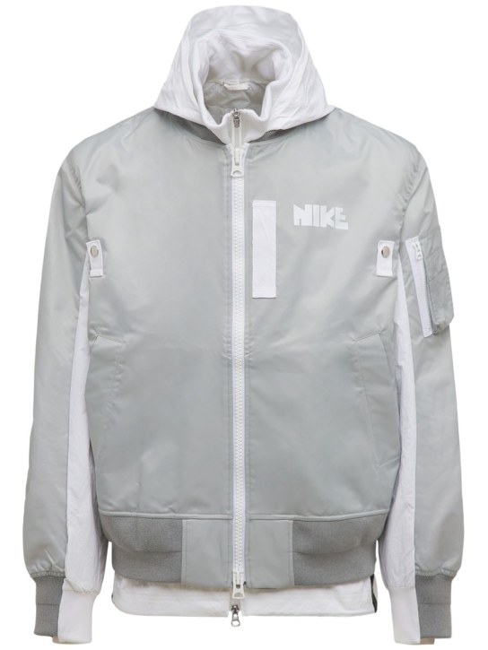 Nike: Sacai layered bomber jacket - Grey Fog - men_0 | Luisa Via Roma