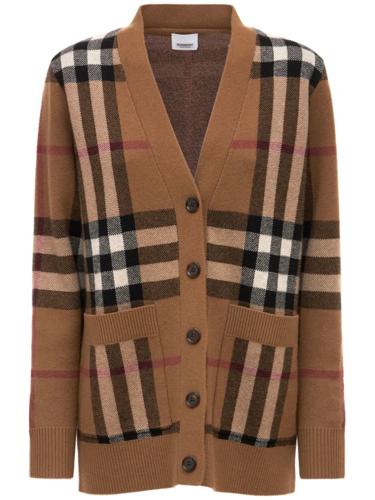 Burberry: Cárdigan de lana y cashmere con cuadros - Birch Brown - women_0 | Luisa Via Roma