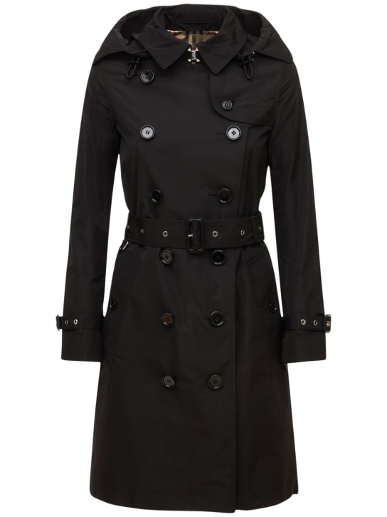 Burberry: WW Kensington hooded raincoat - Black - women_0 | Luisa Via Roma
