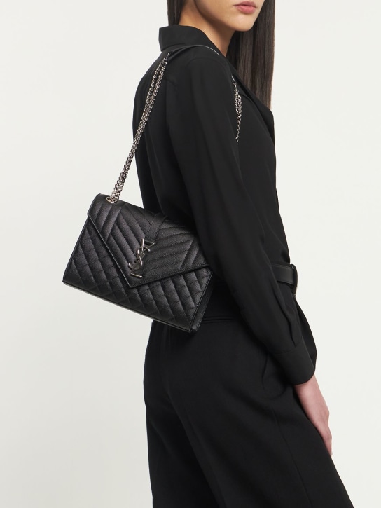 Saint Laurent: Envelope leather shoulder bag - Black - women_1 | Luisa Via Roma