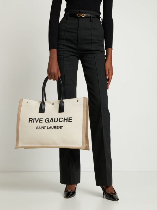Saint Laurent: Borsa shopping Rive Gauche in tela - Grigio/Nero - women_1 | Luisa Via Roma