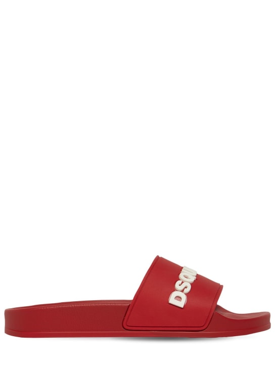 Dsquared2: Sandalias planas de goma con logo - Rojo - men_0 | Luisa Via Roma