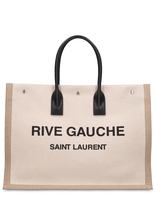 Saint Laurent: TOTE AUS LEDER & CANVAS "RIVE GAUCHE" - Wollweiß - men_0 | Luisa Via Roma