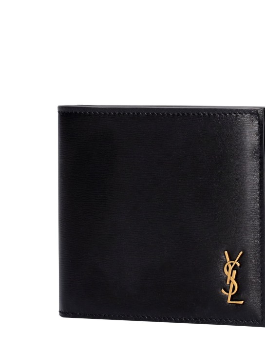 Saint Laurent: Monogram leather wallet w/ coin purse - Black - men_1 | Luisa Via Roma