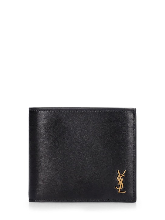 Saint Laurent: Monogram leather wallet w/ coin purse - Black - men_0 | Luisa Via Roma