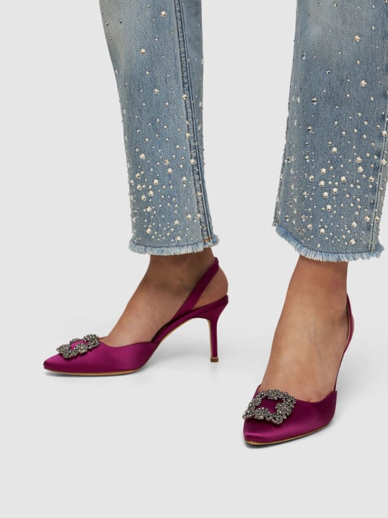 Manolo Blahnik: 70mm Hangisli satin pumps - Fuchsia - women_1 | Luisa Via Roma