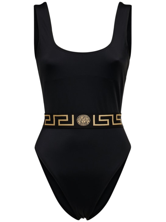 Versace: Greek logo one piece swimsuit - Black - women_0 | Luisa Via Roma