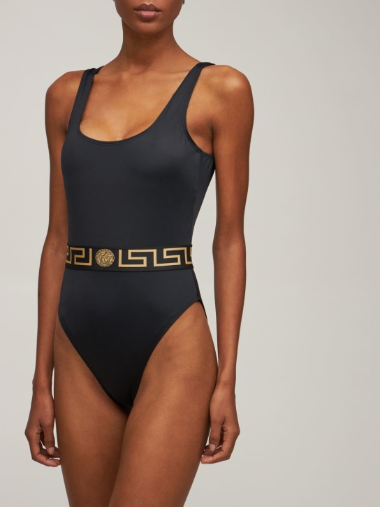 Versace: Greek logo one piece swimsuit - Black - women_1 | Luisa Via Roma