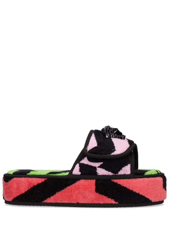 Versace: La Greca jacquard cotton slippers - Multicolor - women_0 | Luisa Via Roma