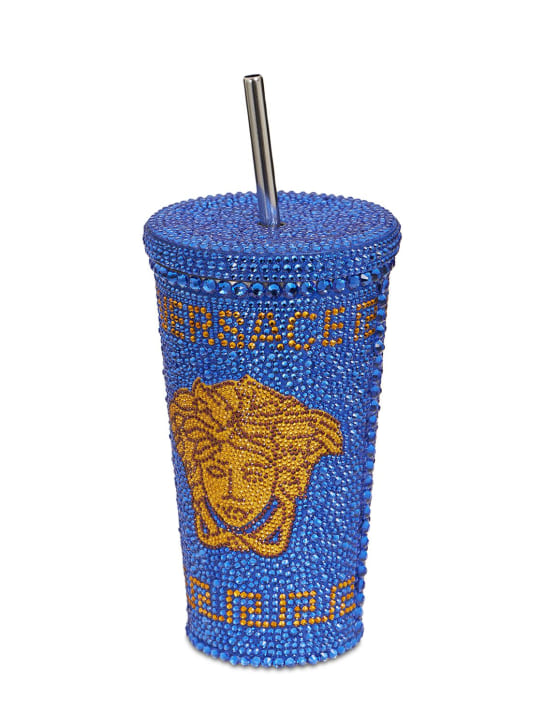 Versace: Medusa crystal embellished travel mug - Blue - ecraft_1 | Luisa Via Roma