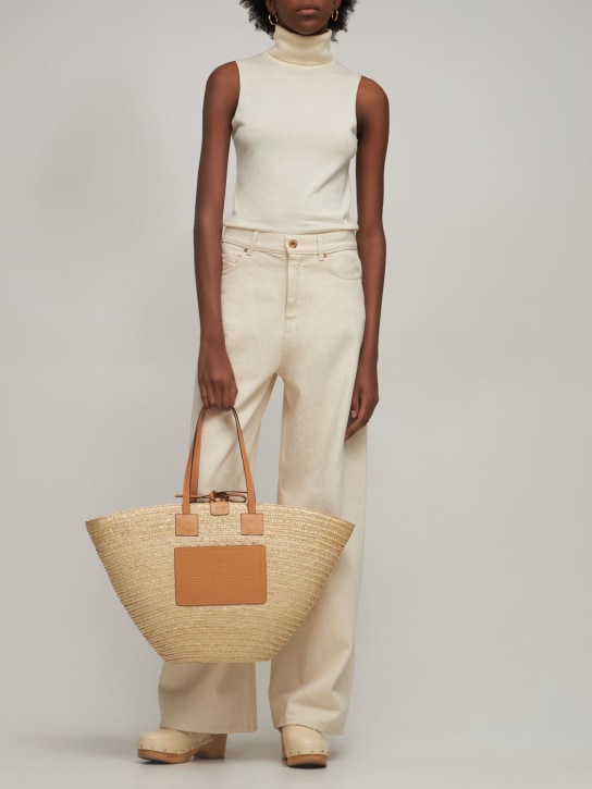 Etro: Straw & leather shopping bag - women_1 | Luisa Via Roma