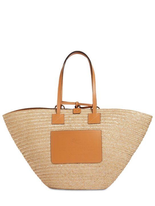 Etro: Straw & leather shopping bag - women_0 | Luisa Via Roma