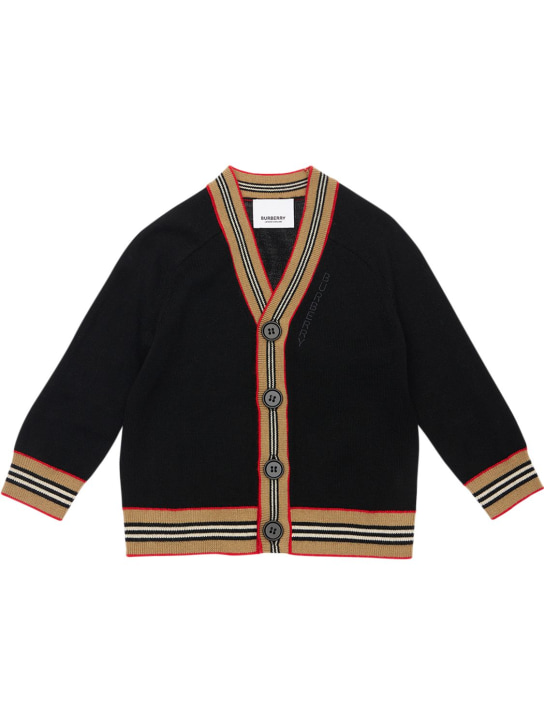 Burberry: Cardigan in maglia di lana a intarsio - Nero - kids-boys_0 | Luisa Via Roma