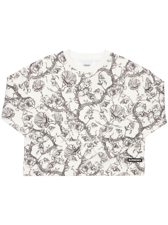 Burberry: Felpa in cotone stampato - Bianco/Nero - kids-girls_0 | Luisa Via Roma