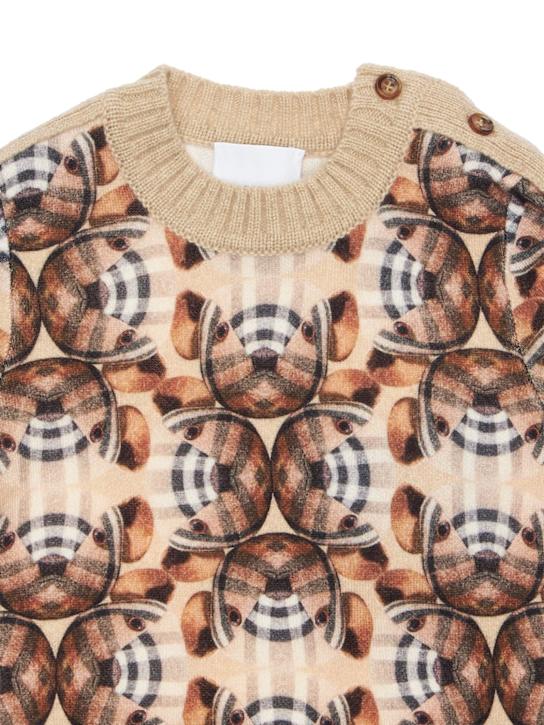 Burberry: Vestito in misto lana merino stampata - Marrone - kids-girls_1 | Luisa Via Roma