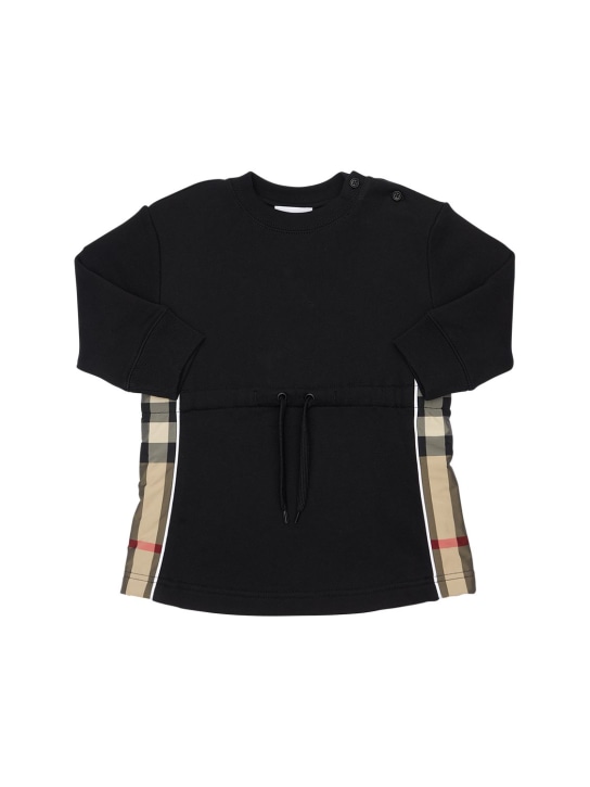 Burberry: Vestito in cotone con inserti check - Nero - kids-girls_0 | Luisa Via Roma