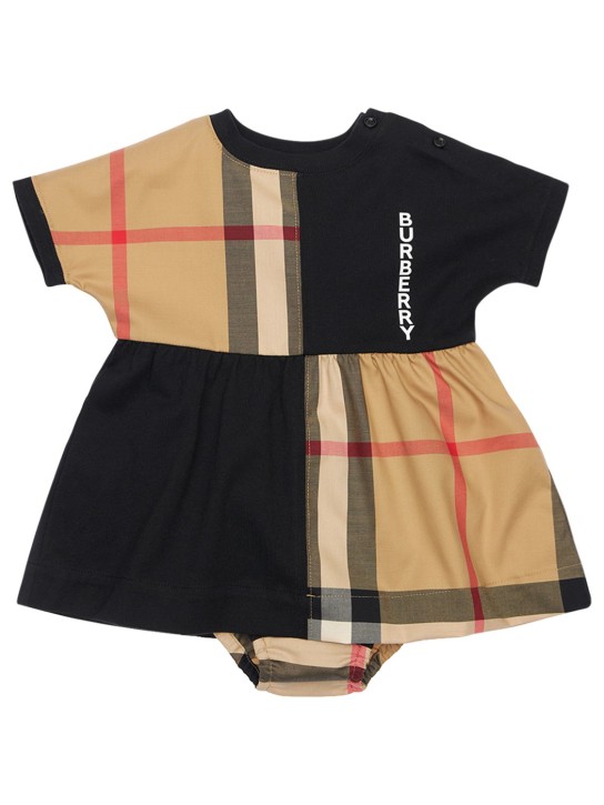 Burberry: Dress & diaper cover w/ Check inserts - Black - kids-girls_0 | Luisa Via Roma