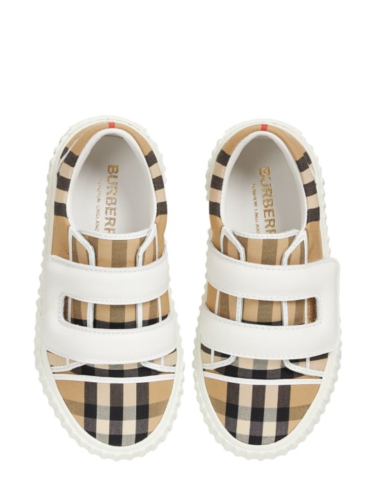 Burberry: Check print cotton strap sneakers - Beige - kids-girls_1 | Luisa Via Roma