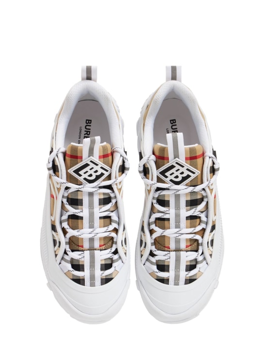 Burberry: Cotton & leather lace-up sneakers - Beige - kids-boys_1 | Luisa Via Roma