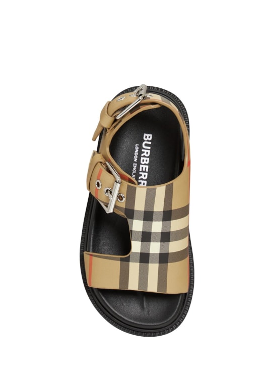 Burberry: Check leather buckled sandals - Beige - kids-boys_1 | Luisa Via Roma