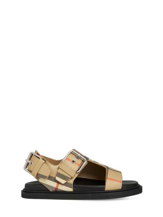 Burberry: Check leather buckled sandals - Beige - kids-boys_0 | Luisa Via Roma