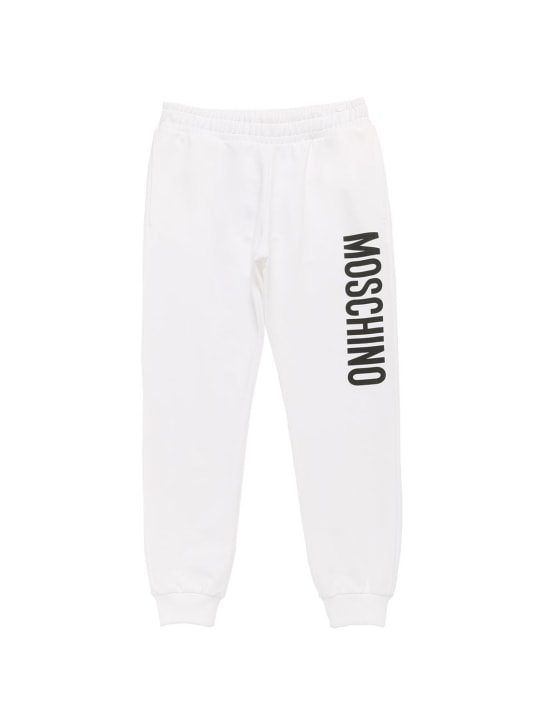Moschino: Pantalon de jogging en coton imprimé logo - Blanc - kids-boys_0 | Luisa Via Roma