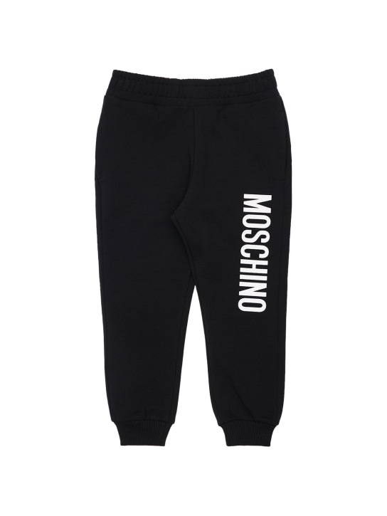 Moschino: Pantalon de jogging en coton imprimé logo - Noir - kids-boys_0 | Luisa Via Roma