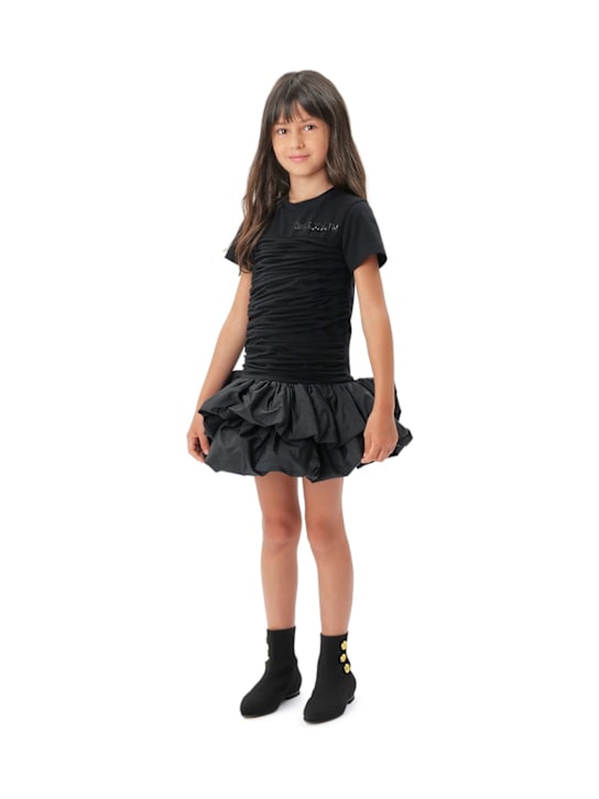 Balmain: コットンジャージー＆タフタワンピース - ブラック - kids-girls_1 | Luisa Via Roma