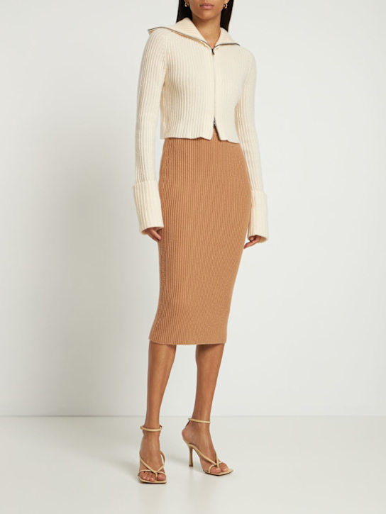 Michael Kors Collection: Jupe midi en cachemire - Beige - women_1 | Luisa Via Roma