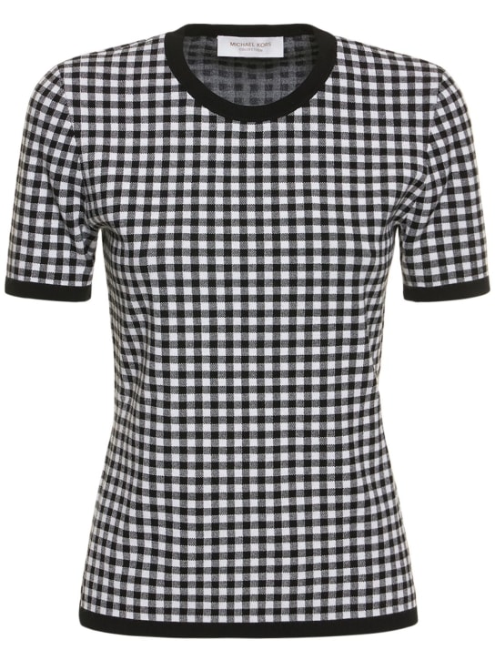Michael Kors Collection: Viscose blend gingham casual top - White/Blue - women_0 | Luisa Via Roma
