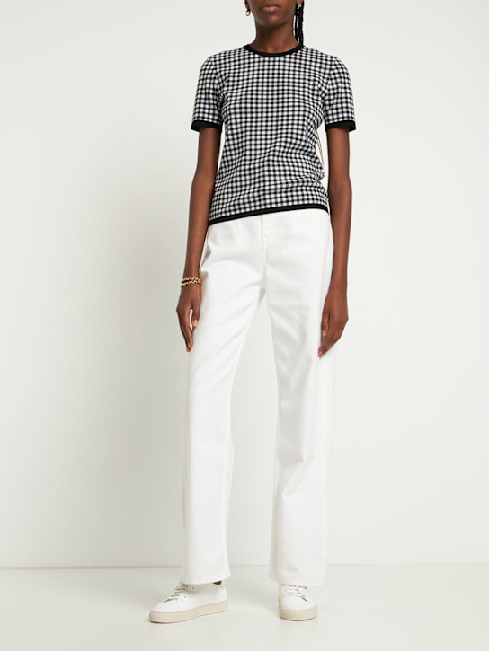 Michael Kors Collection: Viscose blend gingham casual top - White/Blue - women_1 | Luisa Via Roma