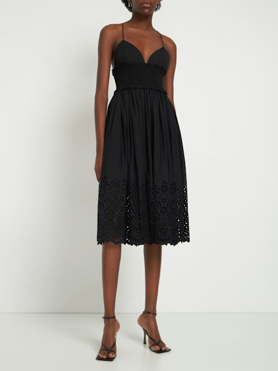 Michael Kors Collection: Robe en popeline de coton et dentelle à œillets - Noir - women_1 | Luisa Via Roma