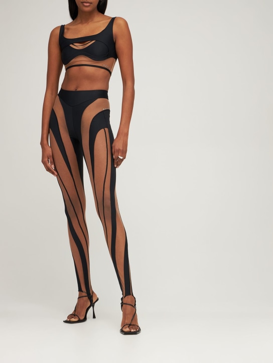 MUGLER: TRANSPARENTE LEGGINGS AUS TÜLL - Schwarz/ Nude - women_1 | Luisa Via Roma